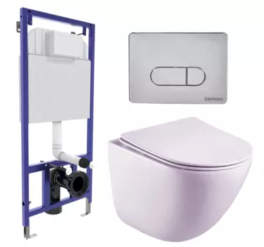 Комплект 3 в 1 инсталляция Berges Wasserhaus Novum 040233 + Унитаз подвесной Esbano Lotus ESUPLOTUW + кнопка хром