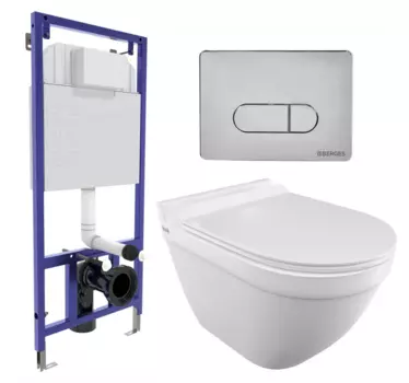 Комплект 3 в 1 инсталляция Berges Wasserhaus Novum 040233 + Унитаз подвесной Iddis Cloud CLORDSEi25 + кнопка хром