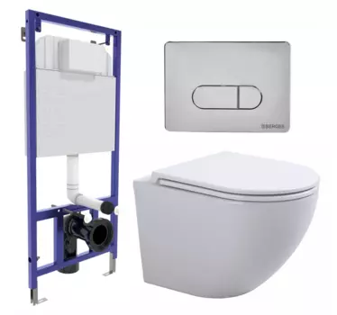 Комплект 3 в 1 инсталляция Berges Wasserhaus Novum 040233 + Подвесной унитаз SinteSi EVI + кнопка хром