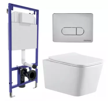 Комплект 3 в 1 инсталляция Berges Wasserhaus Novum 040233 + Подвесной унитаз SinteSi BALTI + кнопка хром