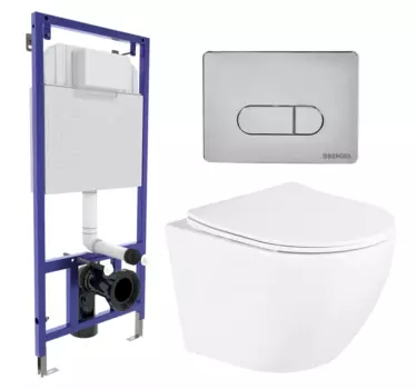 Комплект 3 в 1 инсталляция Berges Wasserhaus Novum 040233 + Унитаз подвесной BelBagno Uno BB3105CHR/SC + кнопка хром