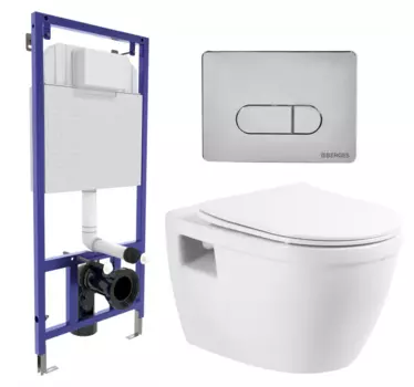 Комплект 3 в 1 инсталляция Berges Wasserhaus Novum 040233 + Унитаз подвесной BelBagno Loto BB070CHR/SC + кнопка хром