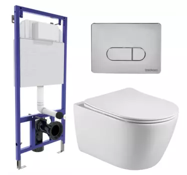 Комплект 3 в 1 инсталляция Berges Wasserhaus Novum 040233 + Унитаз подвесной Акватек Вега AQ1905-00 + кнопка хром