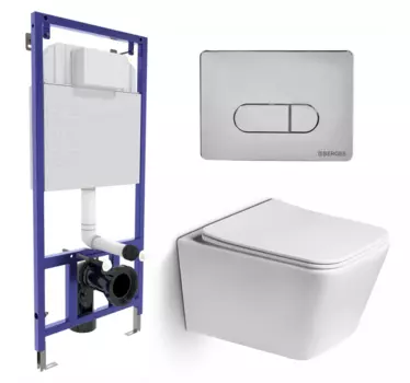 Комплект 3 в 1 инсталляция Berges Wasserhaus Novum 040233 + Унитаз подвесной SantiLine SL-5007 + кнопка хром