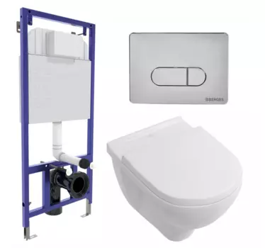 Комплект 3 в 1 инсталляция Berges Wasserhaus Novum 040233 + Унитаз подвесной Villeroy & Boch O Novo Directflush + кнопка хром