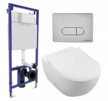 Комплект 3 в 1 инсталляция Berges Wasserhaus Novum 040233 + Унитаз подвесной Villeroy & Boch Subway 2.0 5614R201 + кнопка хром