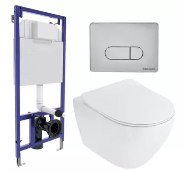 Комплект 3 в 1 инсталляция Berges Wasserhaus Novum 040233 + Унитаз подвесной Cezares Stylus CZR-513-TH-R + кнопка хром