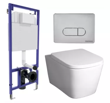 Комплект 3 в 1 инсталляция Berges Wasserhaus Novum 040233 + Унитаз подвесной BelBagno Albano BB120CHR + кнопка хром