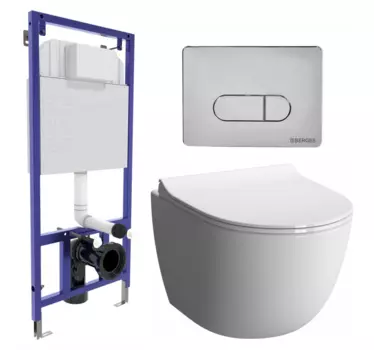 Комплект 3 в 1 инсталляция Berges Wasserhaus Novum 040233 + Унитаз подвесной VitrA Sento 7748В003-0075 + кнопка хром