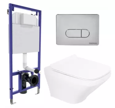 Комплект 3 в 1 инсталляция Berges Wasserhaus Novum 040233 + Унитаз подвесной BelBagno Sela BB3201CHR + кнопка хром