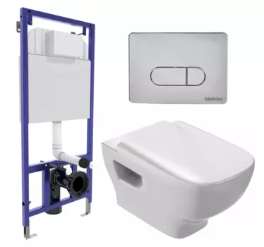 Комплект 3 в 1 инсталляция Berges Wasserhaus Novum 040233 + Унитаз подвесной Jacob Delafon Struktura EDE102-00 + кнопка хром