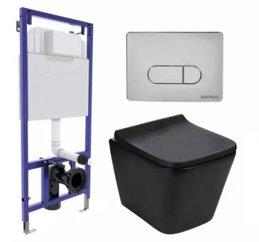 Комплект 3 в 1 инсталляция Berges Wasserhaus Novum 040233 + Подвесной унитаз WeltWasser Gelbach 041 MT-BL + кнопка хром