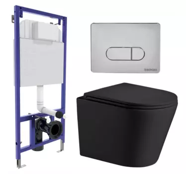 Комплект 3 в 1 инсталляция Berges Wasserhaus Novum 040233 + Подвесной унитаз WeltWasser Salzbach 043 MT-BL + кнопка хром