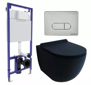 Комплект 3 в 1 инсталляция Berges Wasserhaus Novum 040233 + Унитаз подвесной Esbano Garcia + кнопка хром