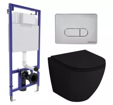Комплект 3 в 1 инсталляция Berges Wasserhaus Novum 040233 + Унитаз подвесной Grossman GR-4455BMS + кнопка хром