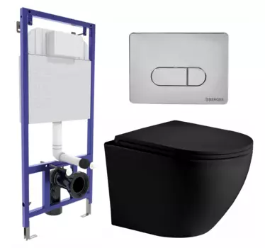 Комплект 3 в 1 инсталляция Berges Wasserhaus Novum 040233 + Унитаз подвесной Weltwasser WW Merzbach 043 MT-BL + кнопка хром