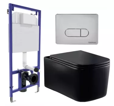 Комплект 3 в 1 инсталляция Berges Wasserhaus Novum 040233 + Унитаз Vincea Ultra Rimless VT1-32MB + кнопка хром
