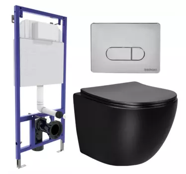 Комплект 3 в 1 инсталляция Berges Wasserhaus Novum 040233 + Унитаз Vincea Globo VT1-14SMB + кнопка хром