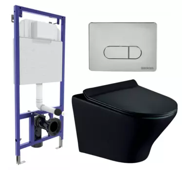 Комплект 3 в 1 инсталляция Berges Wasserhaus Novum 040233 + Унитаз подвесной Esbano Aster ESUPASTEBM + кнопка хром