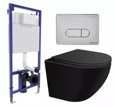 Комплект 3 в 1 инсталляция Berges Wasserhaus Novum 040233 + Подвесной унитаз SinteSi EVI + кнопка хром