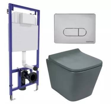 Комплект 3 в 1 инсталляция Berges Wasserhaus Novum 040233 + Унитаз подвесной Weltwasser WW SK Gelbach 041 MT-GR + кнопка хром