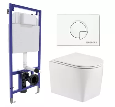 Комплект 3 в 1 инсталляция Berges Wasserhaus Novum 040221 + Унитаз подвесной WeltWasser Nesenbach 004 GL-WT + кнопка белая