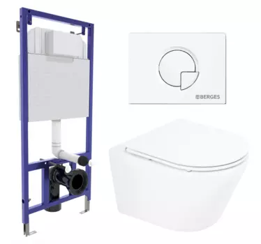 Комплект 3 в 1 инсталляция Berges Wasserhaus Novum 040221 + Унитаз подвесной BelBagno Tre BB8001CHR/SC + кнопка белая