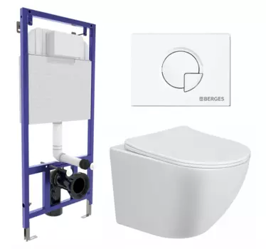 Комплект 3 в 1 инсталляция Berges Wasserhaus Novum 040221 + Унитаз подвесной Taliente Amato AM25010 + кнопка белая