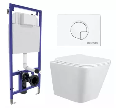 Комплект 3 в 1 инсталляция Berges Wasserhaus Novum 040221 + Унитаз подвесной Taliente Correto CR25200 + кнопка белая