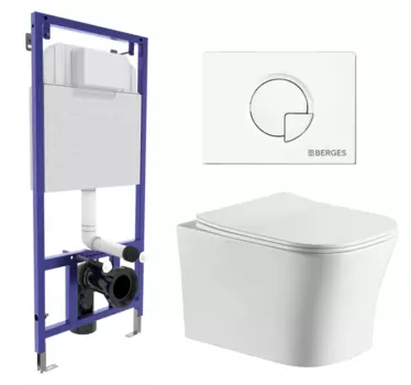 Комплект 3 в 1 инсталляция Berges Wasserhaus Novum 040221 + Подвесной унитаз CeruttiSpa Marmolada aria CT7778 + кнопка белая