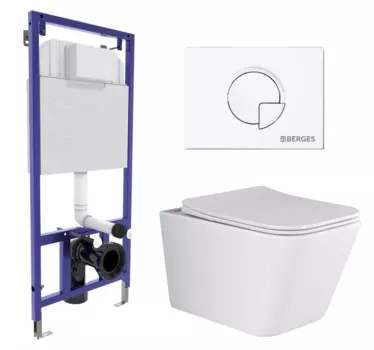 Комплект 3 в 1 инсталляция Berges Wasserhaus Novum 040221 + Унитаз подвесной Ceramica Nova Metric Rimless CN3007 + кнопка белая