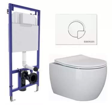 Комплект 3 в 1 инсталляция Berges Wasserhaus Novum 040221 + Унитаз подвесной Ceramica Nova Play CN3001 + кнопка белая
