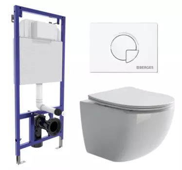 Комплект 3 в 1 инсталляция Berges Wasserhaus Novum 040221 + Унитаз подвесной Ceramica Nova Forma CN3009 + кнопка белая
