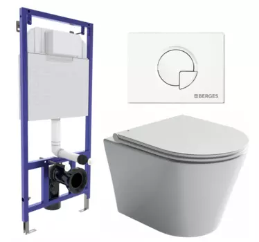 Комплект 3 в 1 инсталляция Berges Wasserhaus Novum 040221 + Унитаз подвесной Ceramica Nova Forma CN3011 + кнопка белая