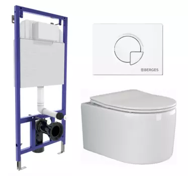 Комплект 3 в 1 инсталляция Berges Wasserhaus Novum 040221 + Унитаз подвесной Ceramica Nova Moments CN3003 + кнопка белая