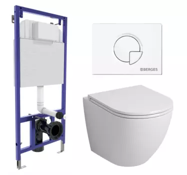 Комплект 3 в 1 инсталляция Berges Wasserhaus Novum 040221 + Унитаз подвесной Grossman GR-4455S + кнопка белая