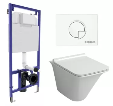 Комплект 3 в 1 инсталляция Berges Wasserhaus Novum 040221 + Унитаз подвесной Grossman GR-4413S + кнопка белая