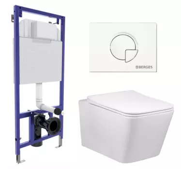 Комплект 3 в 1 инсталляция Berges Wasserhaus Novum 040221 + Унитаз Vincea Q-Line VT1-12 + кнопка белая