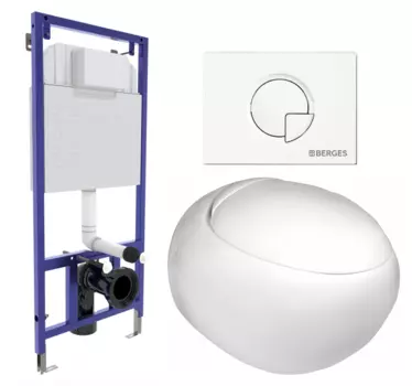 Комплект 3 в 1 инсталляция Berges Wasserhaus Novum 040221 + Подвесной унитаз WeltWasser Jeckenbach + кнопка белая