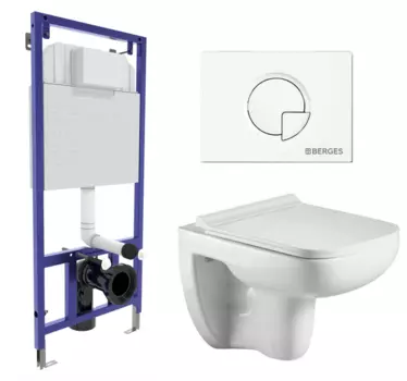 Комплект 3 в 1 инсталляция Berges Wasserhaus Novum 040221 + Подвесной унитаз WeltWasser Kehlbach 004 GL-WT + кнопка белая