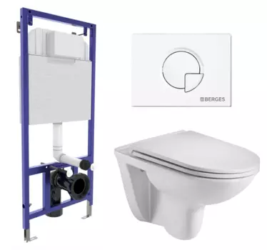 Комплект 3 в 1 инсталляция Berges Wasserhaus Novum 040221 + Подвесной унитаз WeltWasser Baarbach 004 GL-W + кнопка белая