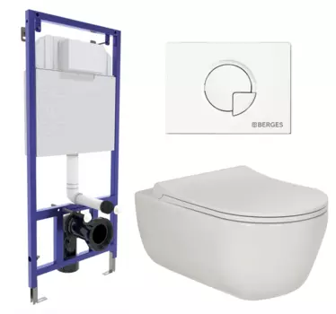 Комплект 3 в 1 инсталляция Berges Wasserhaus Novum 040221 + Унитаз подвесной Berges Wasserhaus Ego XL 082118 + кнопка белая