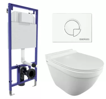 Комплект 3 в 1 инсталляция Berges Wasserhaus Novum 040221 + Унитаз подвесной Iddis Cloud CLORDSEi25 + кнопка белая