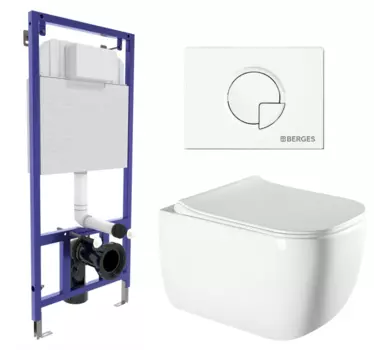 Комплект 3 в 1 инсталляция Berges Wasserhaus Novum 040221 + Унитаз подвесной Vincea Form VT1-35 + кнопка белая