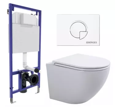 Комплект 3 в 1 инсталляция Berges Wasserhaus Novum 040221 + Подвесной унитаз SinteSi EVI + кнопка белая