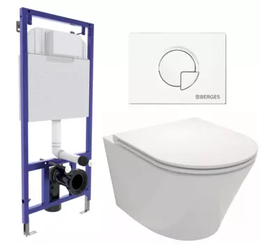 Комплект 3 в 1 инсталляция Berges Wasserhaus Novum 040221 + Унитаз подвесной Jacob Delafon Rodin+ EDY102-00 + кнопка белая