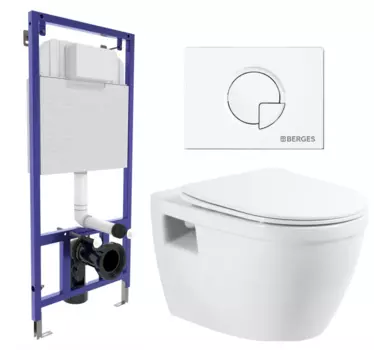 Комплект 3 в 1 инсталляция Berges Wasserhaus Novum 040221 + Унитаз подвесной BelBagno Loto BB070CHR/SC + кнопка белая