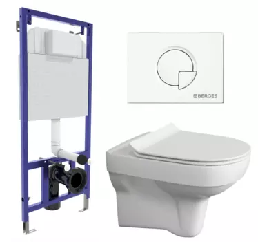 Комплект 3 в 1 инсталляция Berges Wasserhaus Novum 040221 + Унитаз подвесной Cersanit City New clean on + кнопка белая