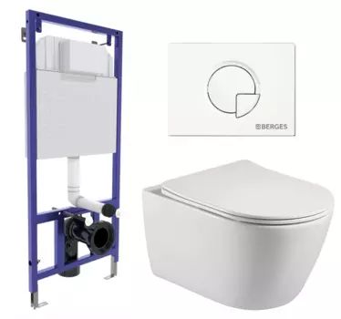 Комплект 3 в 1 инсталляция Berges Wasserhaus Novum 040221 + Унитаз подвесной Акватек Вега AQ1905-00 + кнопка белая