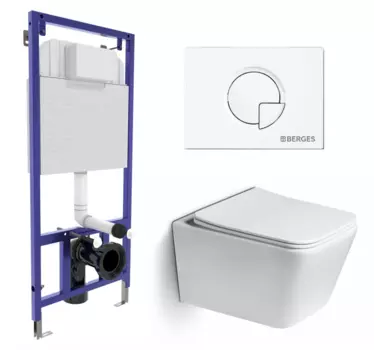 Комплект 3 в 1 инсталляция Berges Wasserhaus Novum 040221 + Унитаз подвесной SantiLine SL-5007 + кнопка белая